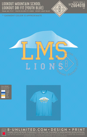 Lookout Mountain School - Lookout Dri Fit (YOUTH Blue) - Team 365 - TT11Y - Youth SS Dri Fit Crew - Sport Light Blue