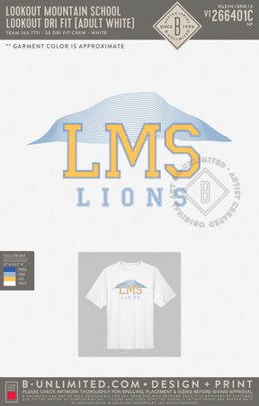 Lookout Mountain School - Lookout Dri Fit (ADULT White) - Team 365 - TT11 - SS Dri Fit Crew - White