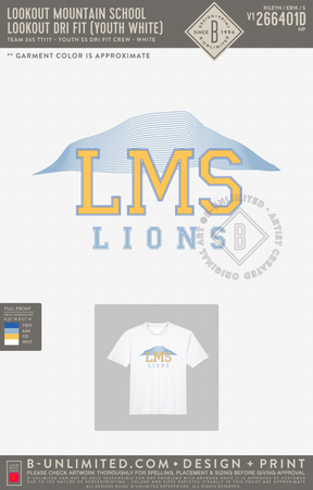 Lookout Mountain School - Lookout Dri Fit (YOUTH White) - Team 365 - TT11Y - Youth SS Dri Fit Crew - White