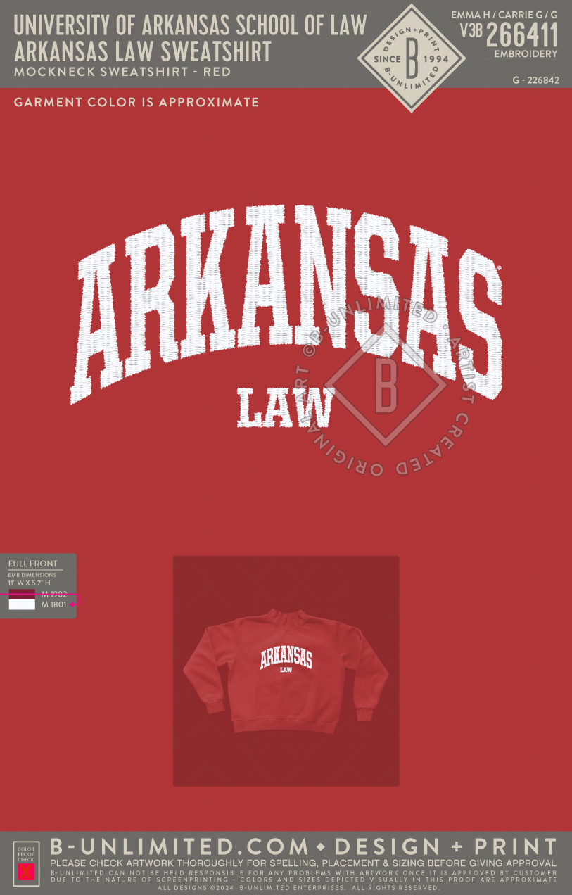University of Arkansas School of Law - Arkansas Law Sweatshirt - Tap Stitch - WW0004-P001-V2 - Mockneck Crewneck Sweatshirt - Red