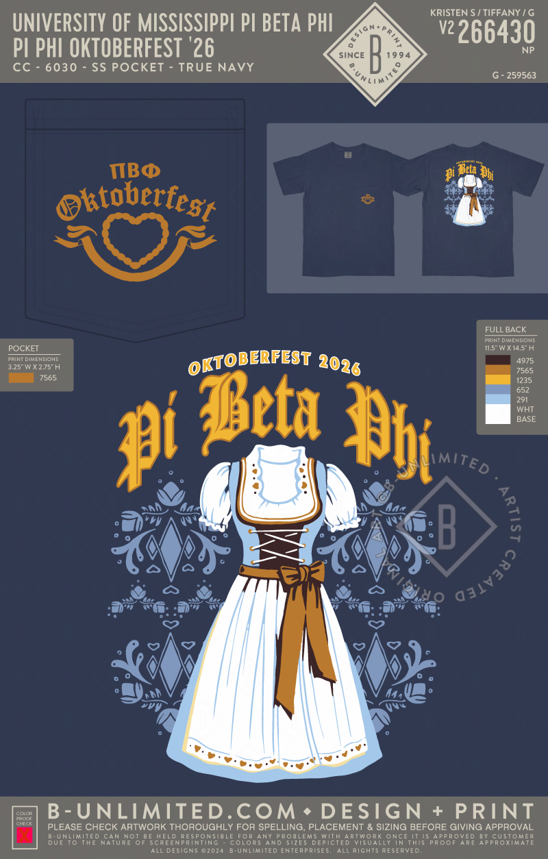 University of Mississippi Pi Beta Phi - Pi Phi Oktoberfest '26 - CC - 6030 - SS Pocket - True Navy
