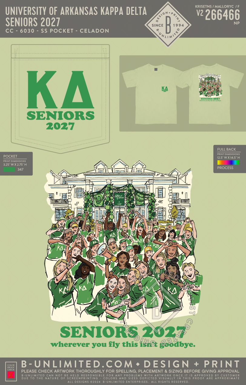 University of Arkansas Kappa Delta - Seniors 2027 - CC - 6030 - SS Pocket - Celadon