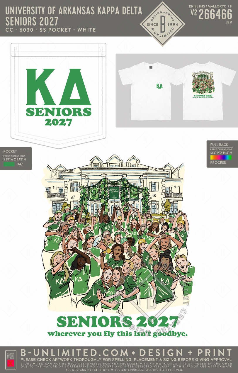 University of Arkansas Kappa Delta - Seniors 2027 - CC - 6030 - SS Pocket - White
