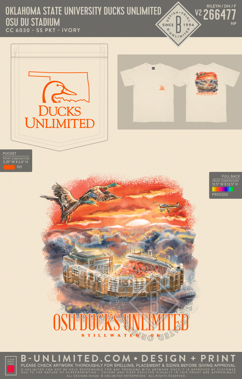 Oklahoma State University Ducks Unlimited - OSU DU Stadium - CC - 6030 - SS Pocket - Ivory