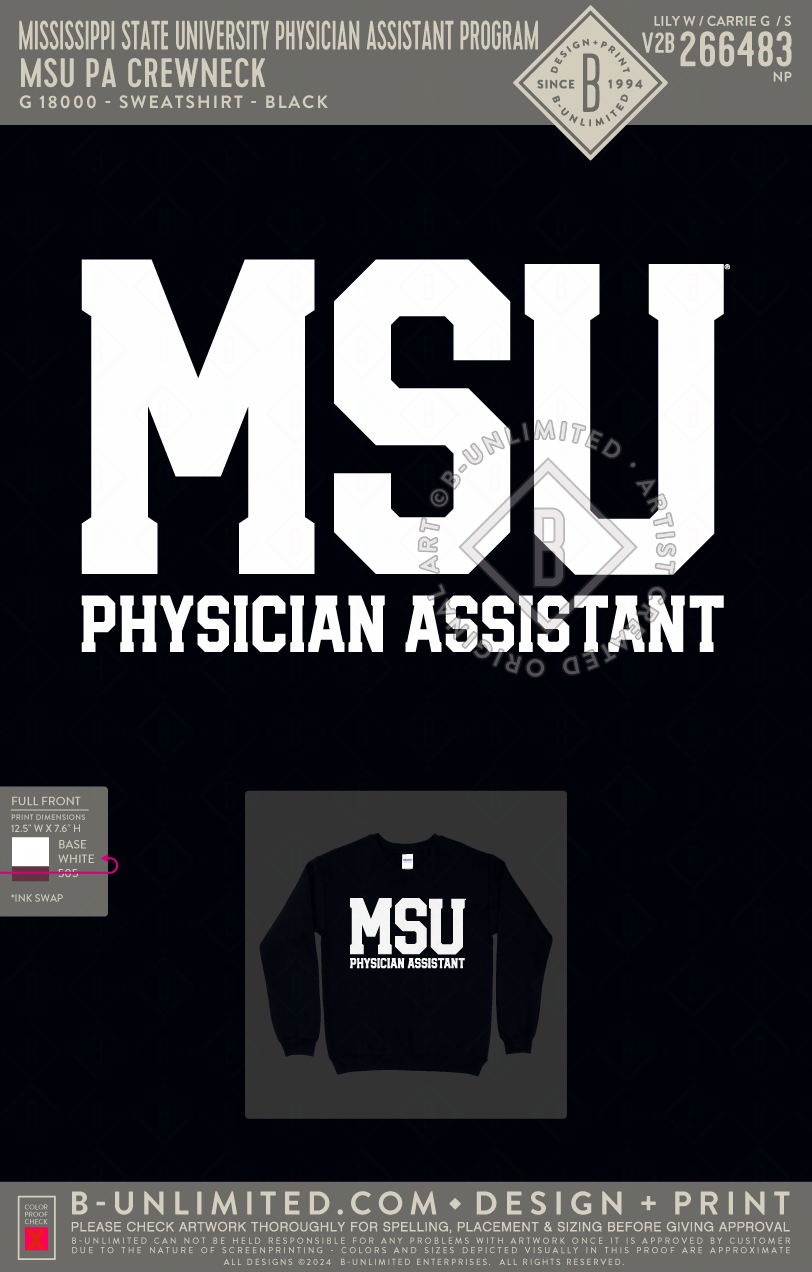 Mississippi State University Physician Assistant Program - MSU PA Crewneck - Gildan - 18000 - Crewneck Sweatshirt - Black