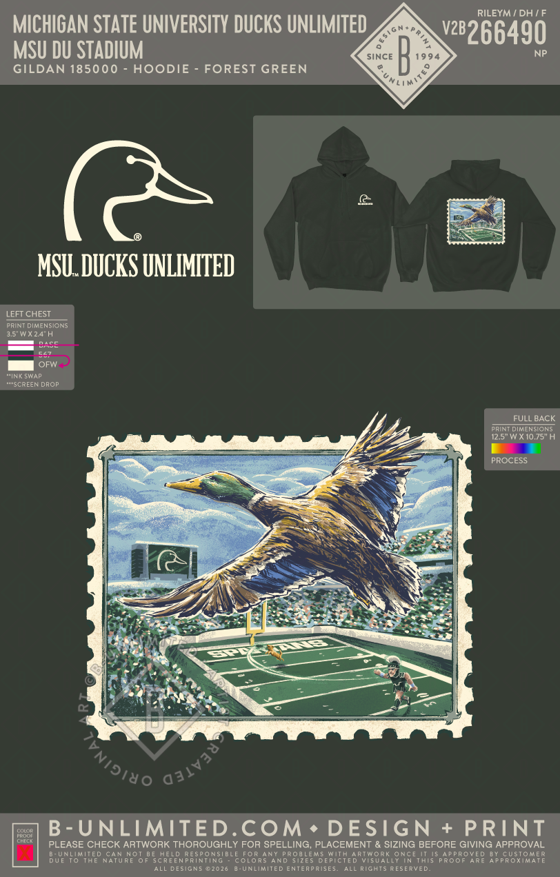 Michigan State University Ducks Unlimited - MSU DU Stadium - Gildan - 18500 - Hoodie - Forest Green