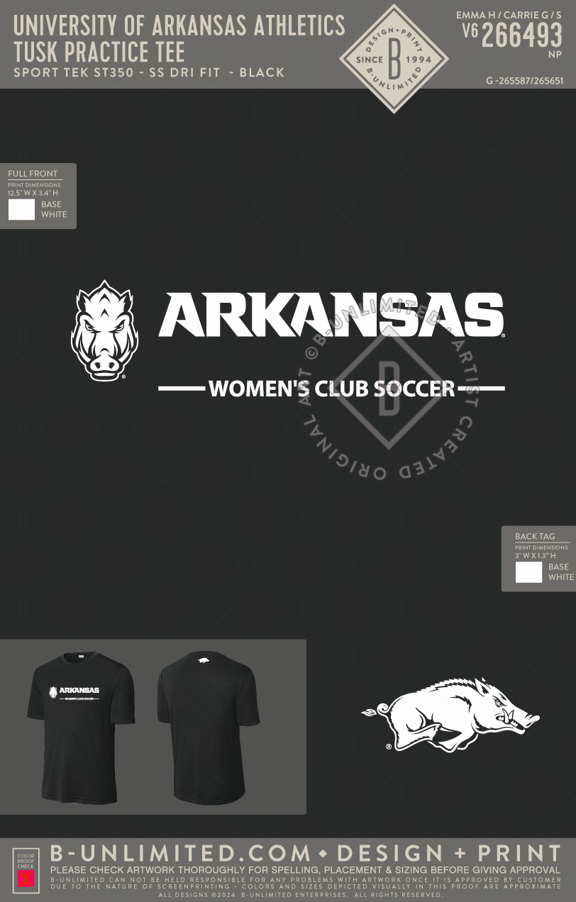 University of Arkansas Athletics - Tusk Practice Tee - Sport Tek - ST350 - SS Dri Fit - Black