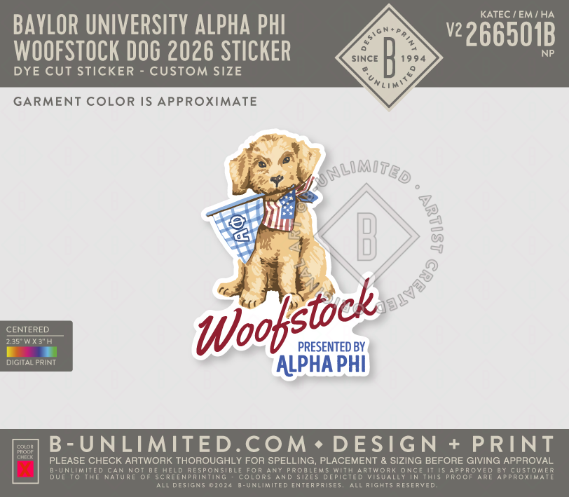 Baylor University Alpha Phi - Woofstock Dog 2026 Sticker - Stickerbeat - Die Cut Stickers - Multicolor