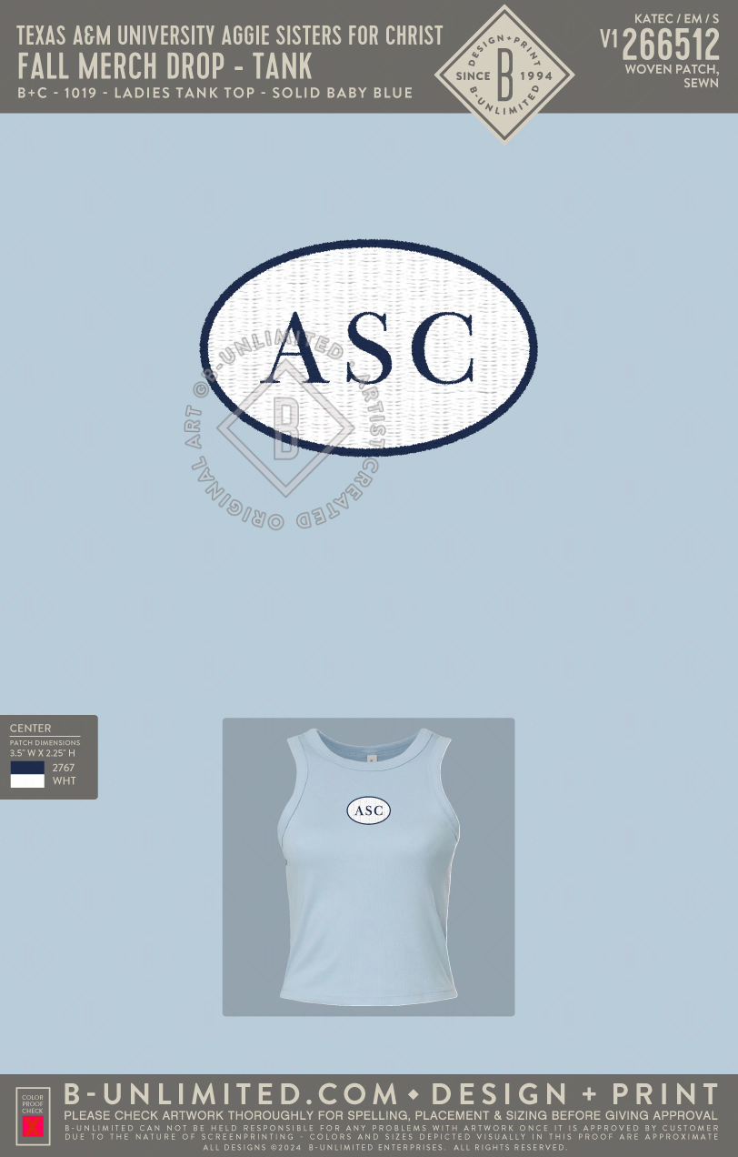 Texas A&M University Aggie Sisters For Christ - Fall Merch Drop - Tank - B+C - 1019 - Ladies Tank Top - Solid Baby Blue