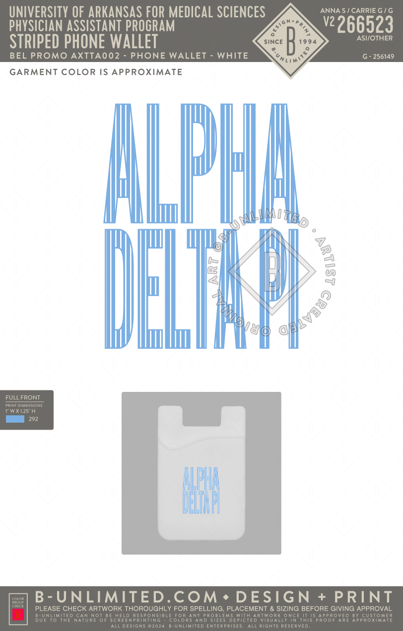 University of South Carolina Alpha Delta Pi - Striped Phone Wallet - Bel Promo - AXTTA002 - Phone Wallet - White