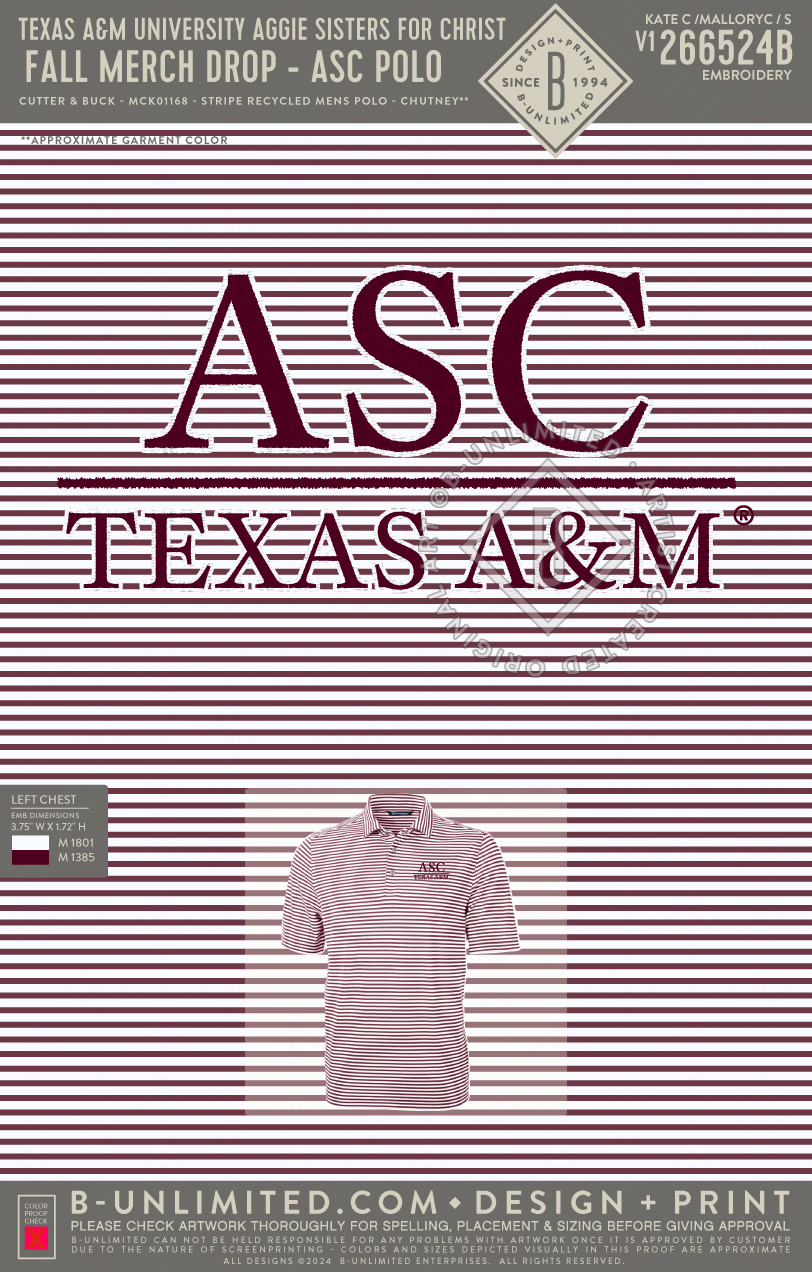 Texas A&M University Aggie Sisters For Christ - Fall Merch Drop - ASC Polo - Cutter & Buck - MCK01168 - Virtue Eco Pique Stripe Recycled Mens Polo - Chutney