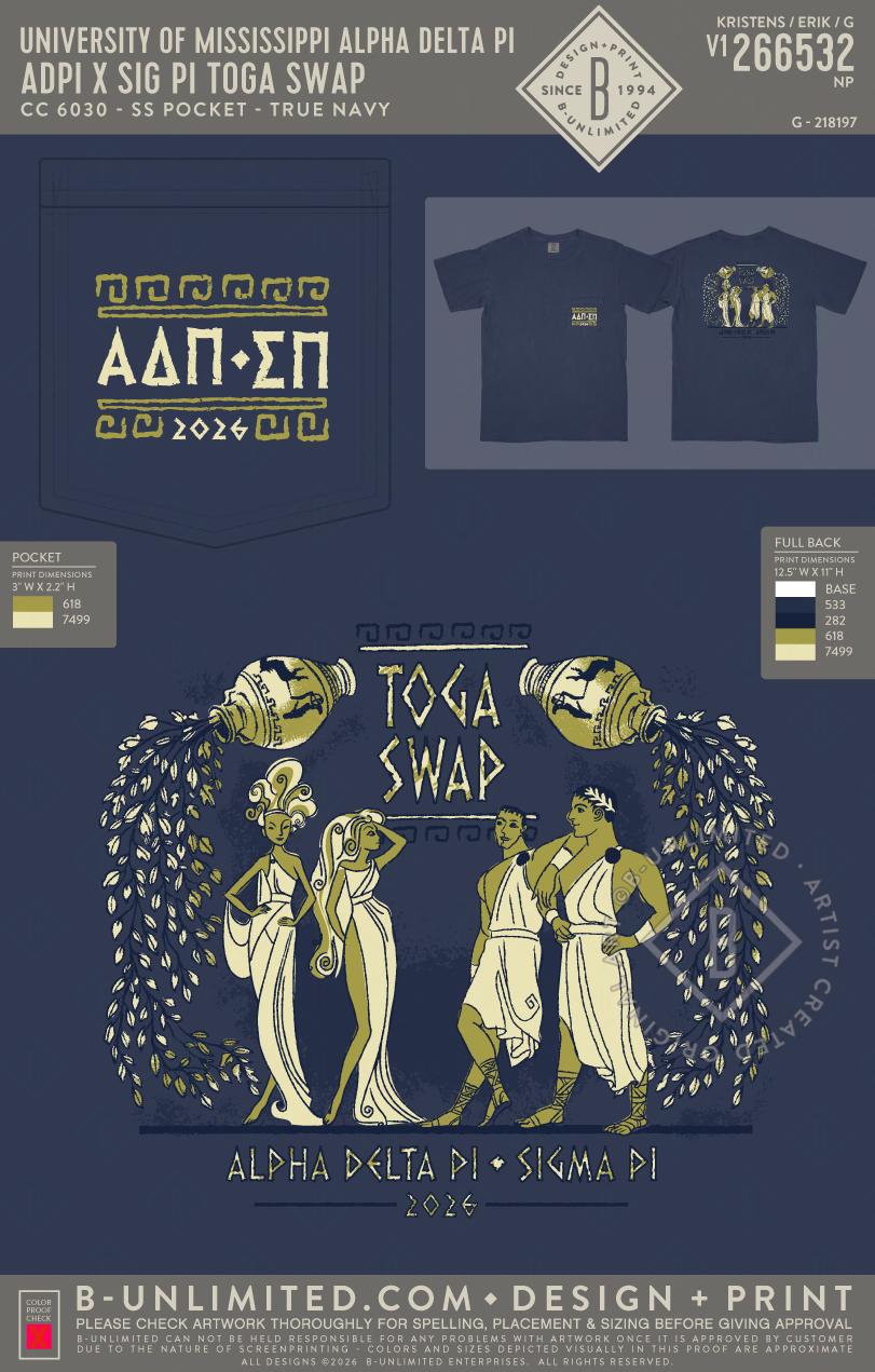 University of Mississippi Alpha Delta Pi - ADPI x Sig Pi Toga Swap - CC - 6030 - SS Pocket - True Navy