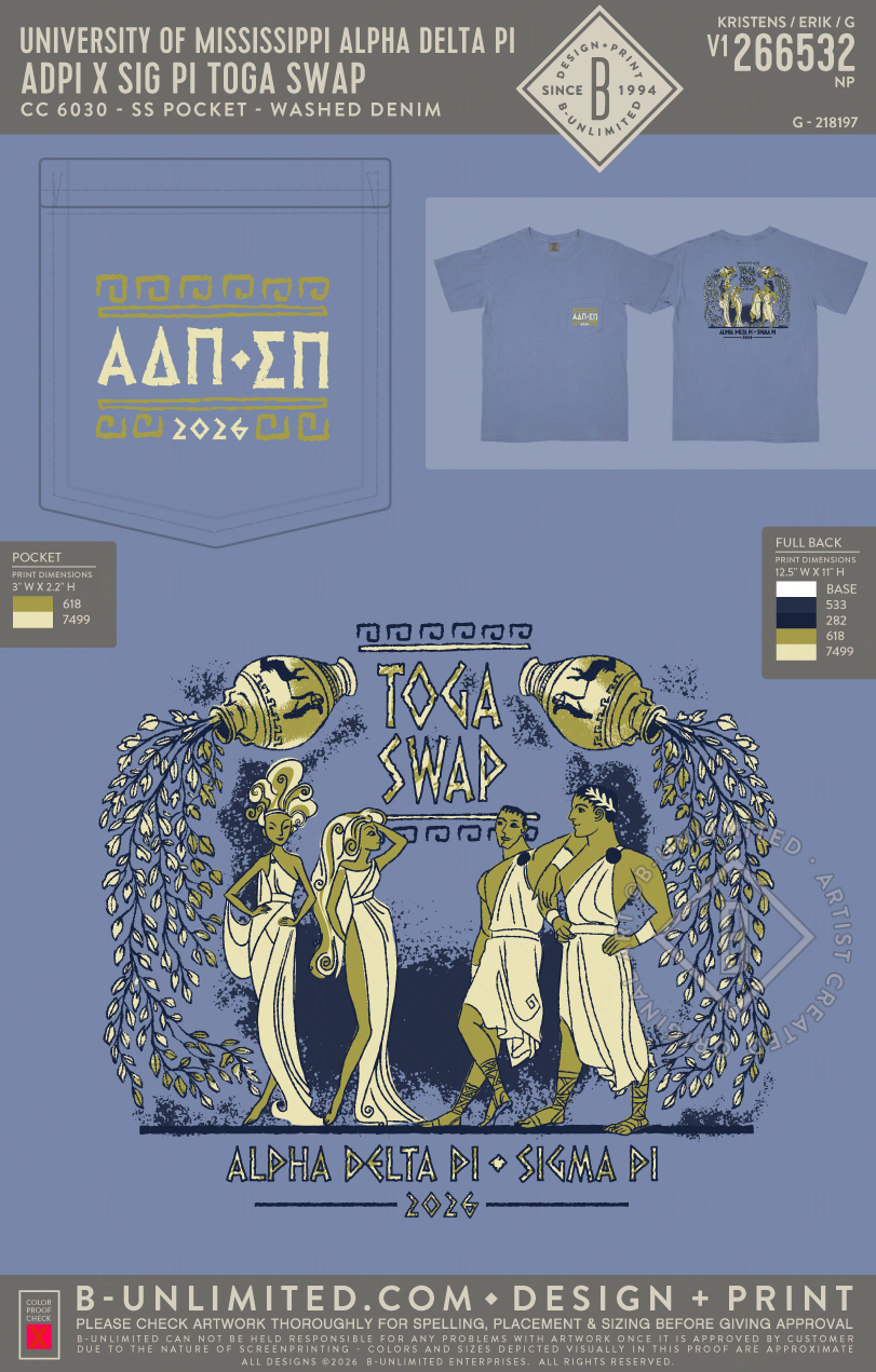 University of Mississippi Alpha Delta Pi - ADPI x Sig Pi Toga Swap - CC - 6030 - SS Pocket - Washed Denim