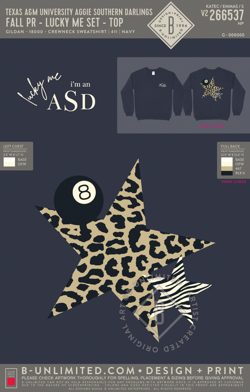 Texas A&M University Aggie Southern Darlings - Fall PR - Lucky Me Set - Top - Gildan - 18000 - Crewneck Sweatshirt - Navy