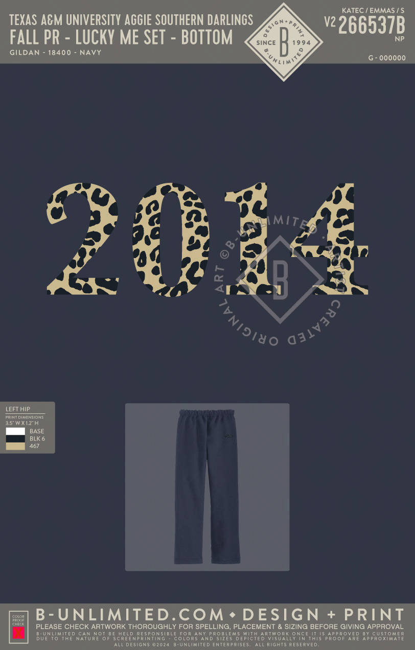 Texas A&M University Aggie Southern Darlings - Fall PR - Star Cheetah Set - Bottom - Gildan - 18400 - Open Bottom Sweatpants - Navy