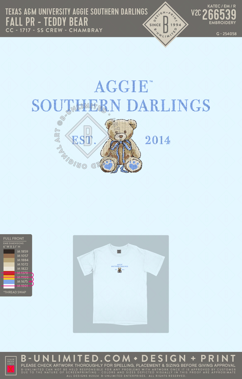 Texas A&M University Aggie Southern Darlings - Fall PR - Teddy Bear - CC - 1717 - SS Crew - Chambray