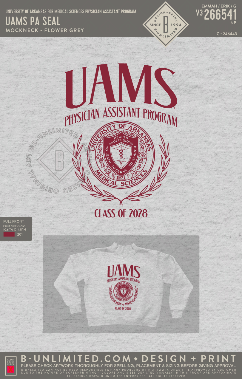 University of Arkansas for Medical Sciences Physician Assistant Program - UAMS PA Seal - Tap Stitch - WW0004-P001-V2 - Mockneck Crewneck Sweatshirt - Flower Grey