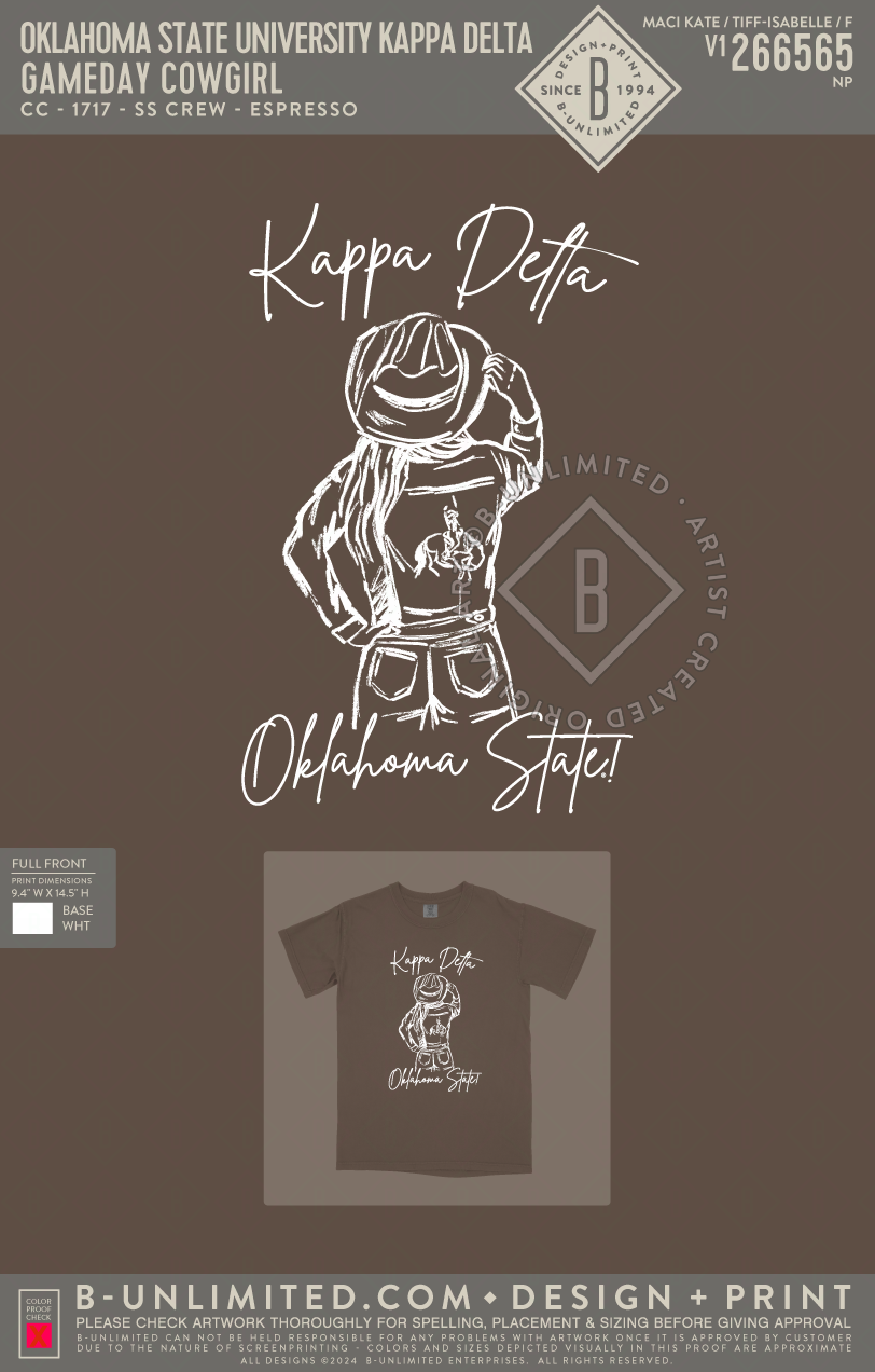 Oklahoma State University Kappa Delta - Gameday Cowgirl - CC - 1717 - SS Crew - Espresso