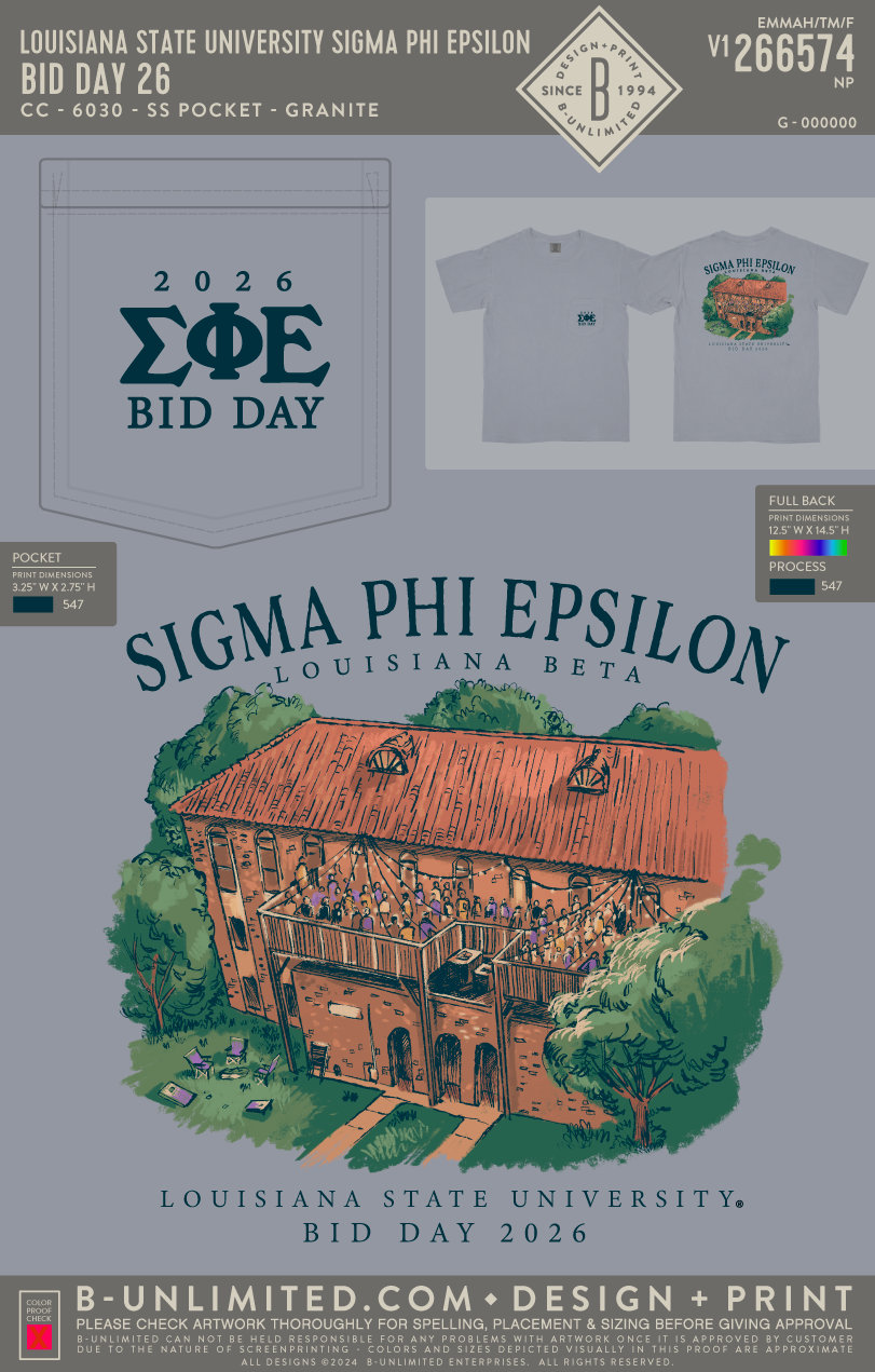 Louisiana State University Sigma Phi Epsilon - Bid Day 26 - CC - 6030 - SS Pocket - Granite
