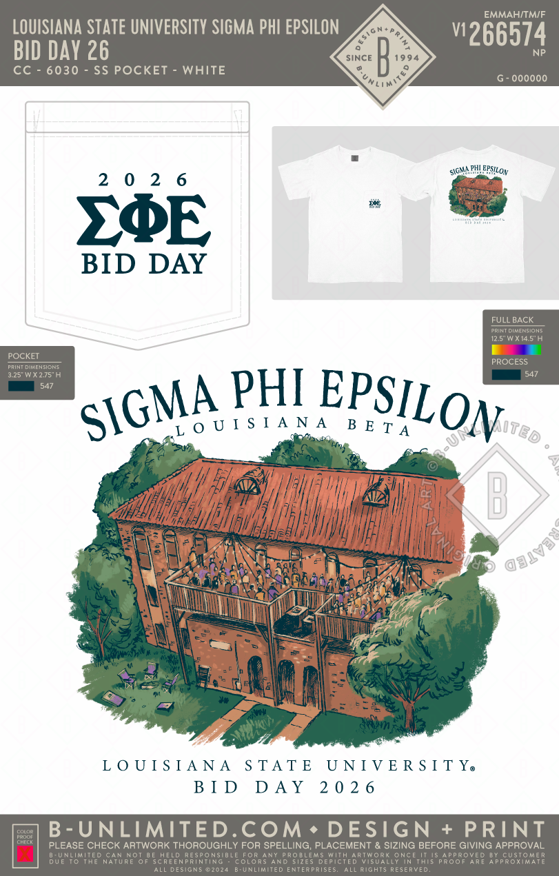 Louisiana State University Sigma Phi Epsilon - Bid Day 26 - CC - 6030 - SS Pocket - White