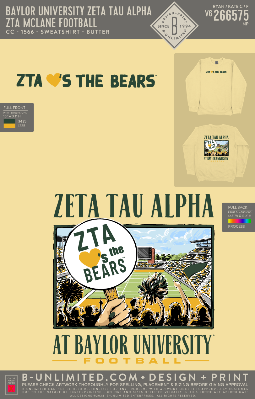 Baylor University Zeta Tau Alpha - ZTA McLane Football - CC - 1566 - Sweatshirt - Butter