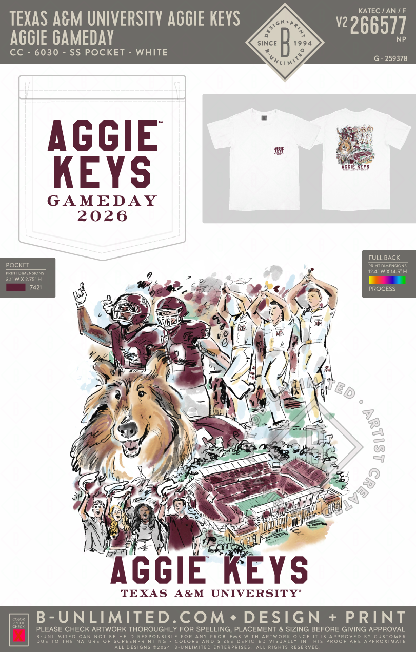 Texas A&M University Aggie Keys - Aggie Gameday - CC - 6030 - SS Pocket - White