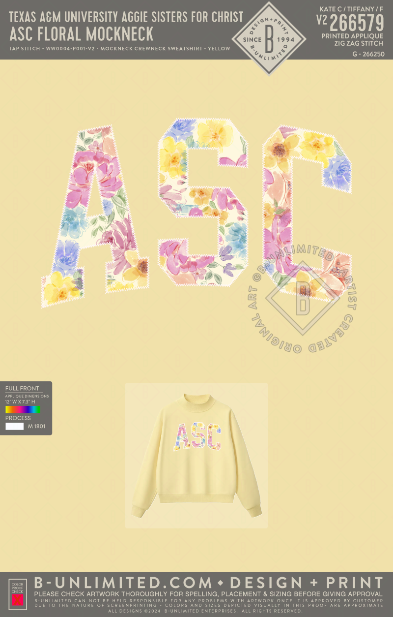 Texas A&M University Aggie Sisters For Christ - ASC Floral Mockneck - Tap Stitch - WW0004-P001-V2 - Mockneck Crewneck Sweatshirt - Yellow