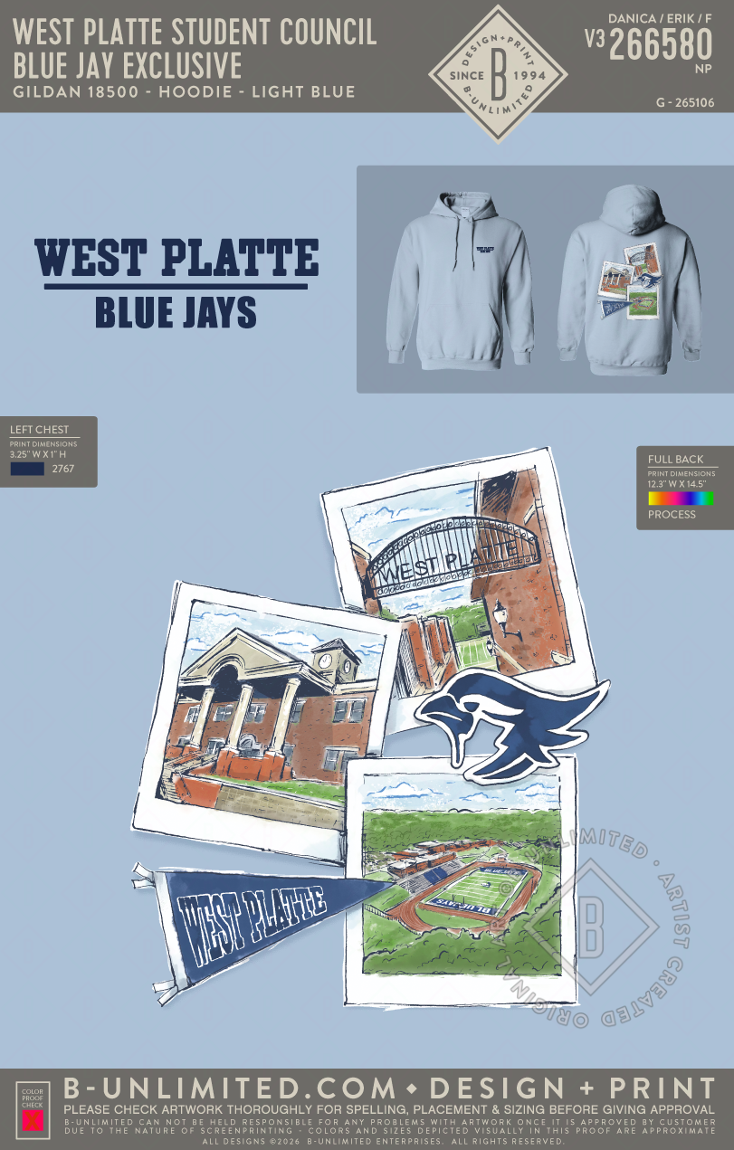 West Platte Student Council - Blue Jay Exclusive - Gildan - 18500 - Hoodie - Light Blue