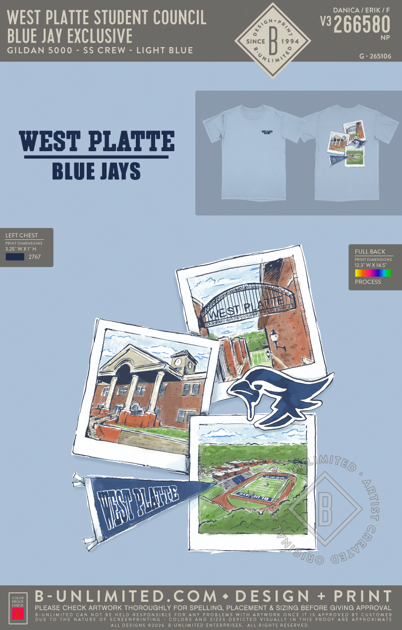 West Platte Student Council - Blue Jay Exclusive - Gildan - 64000 - SS Crew - Light Blue