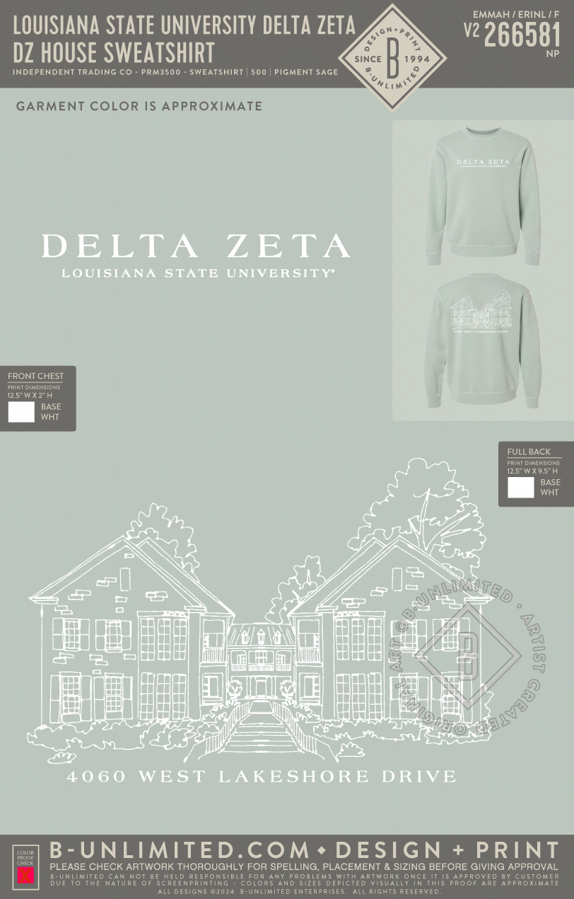 Louisiana State University Delta Zeta - DZ House Sweatshirt - Independent Trading Co - PRM3500 - Sweatshirt - Pigment Sage