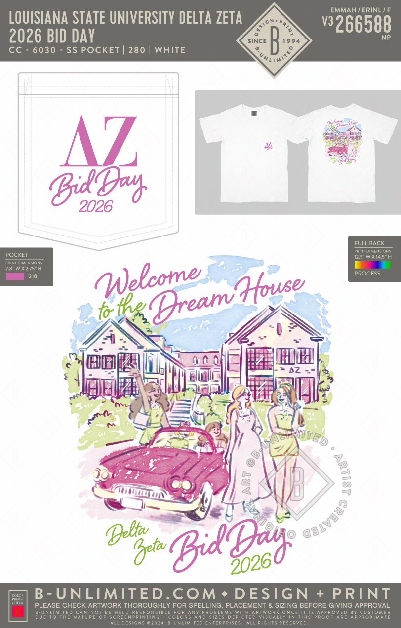Louisiana State University Delta Zeta - 2026 Bid day - CC - 6030 - SS Pocket - White