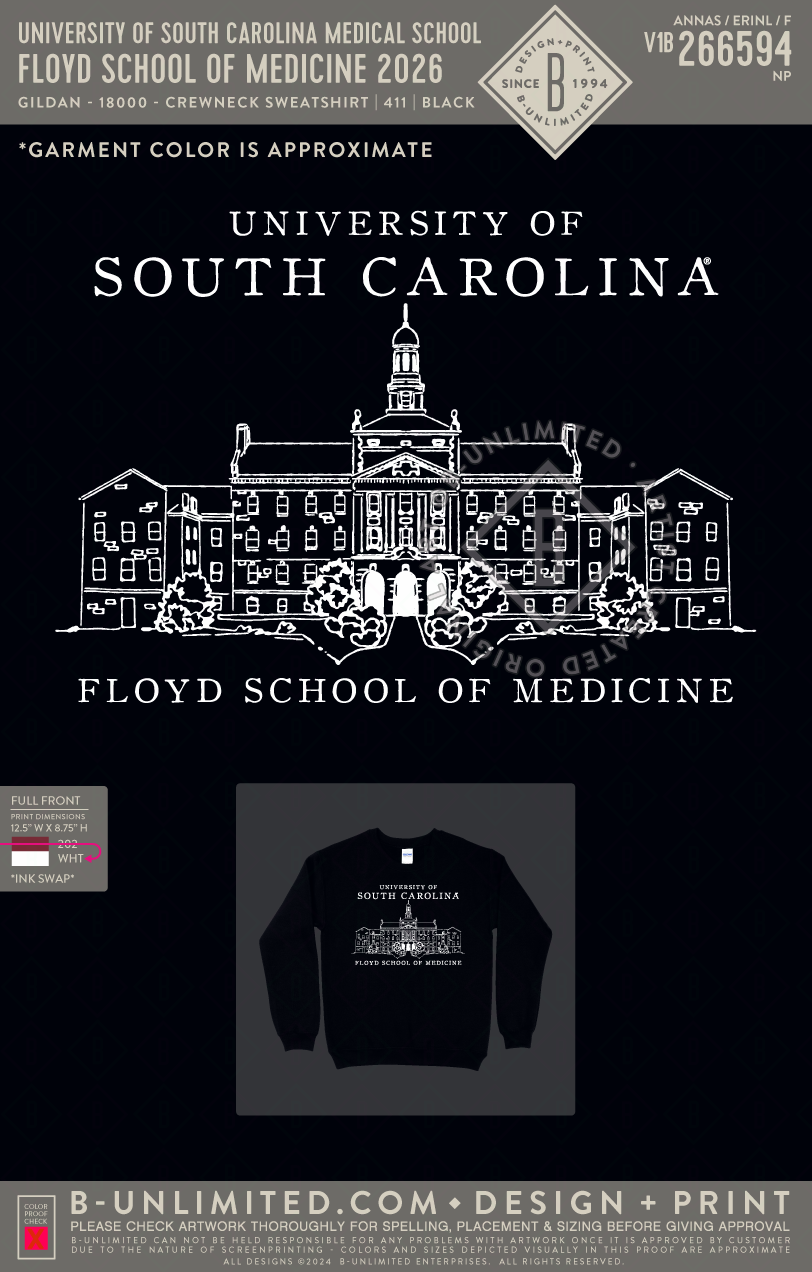 University of South Carolina Medical School - Floyd School of Medicine 2026 - Gildan - 18000 - Crewneck Sweatshirt - Black