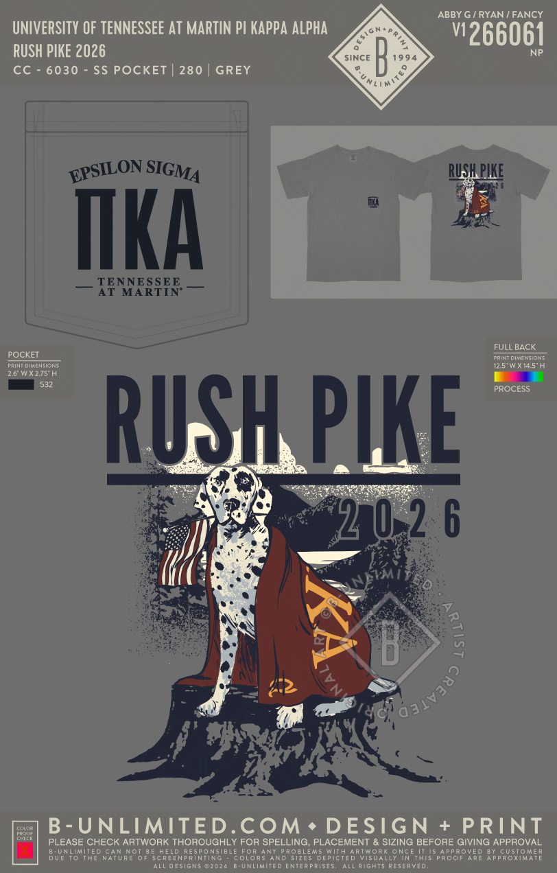 University of Tennessee at Martin Pi Kappa Alpha - Rush PIKE 2026 - CC - 6030 - SS Pocket - Grey