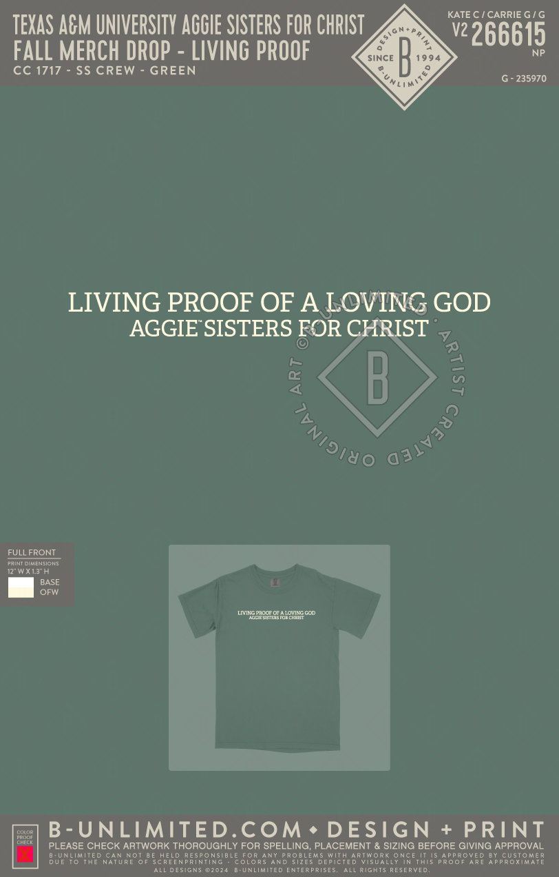 Texas A&M University Aggie Sisters For Christ - Fall Merch Drop - Living Proof - CC - 1717 - SS Crew - Light Green