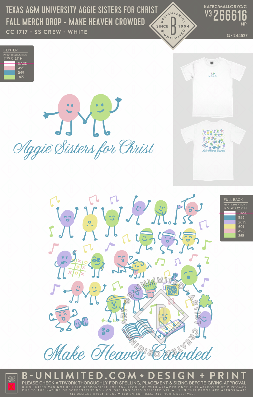 Texas A&M University Aggie Sisters For Christ - Fall Merch Drop - Make Heaven Crowded - CC - 1717 - SS Crew - White