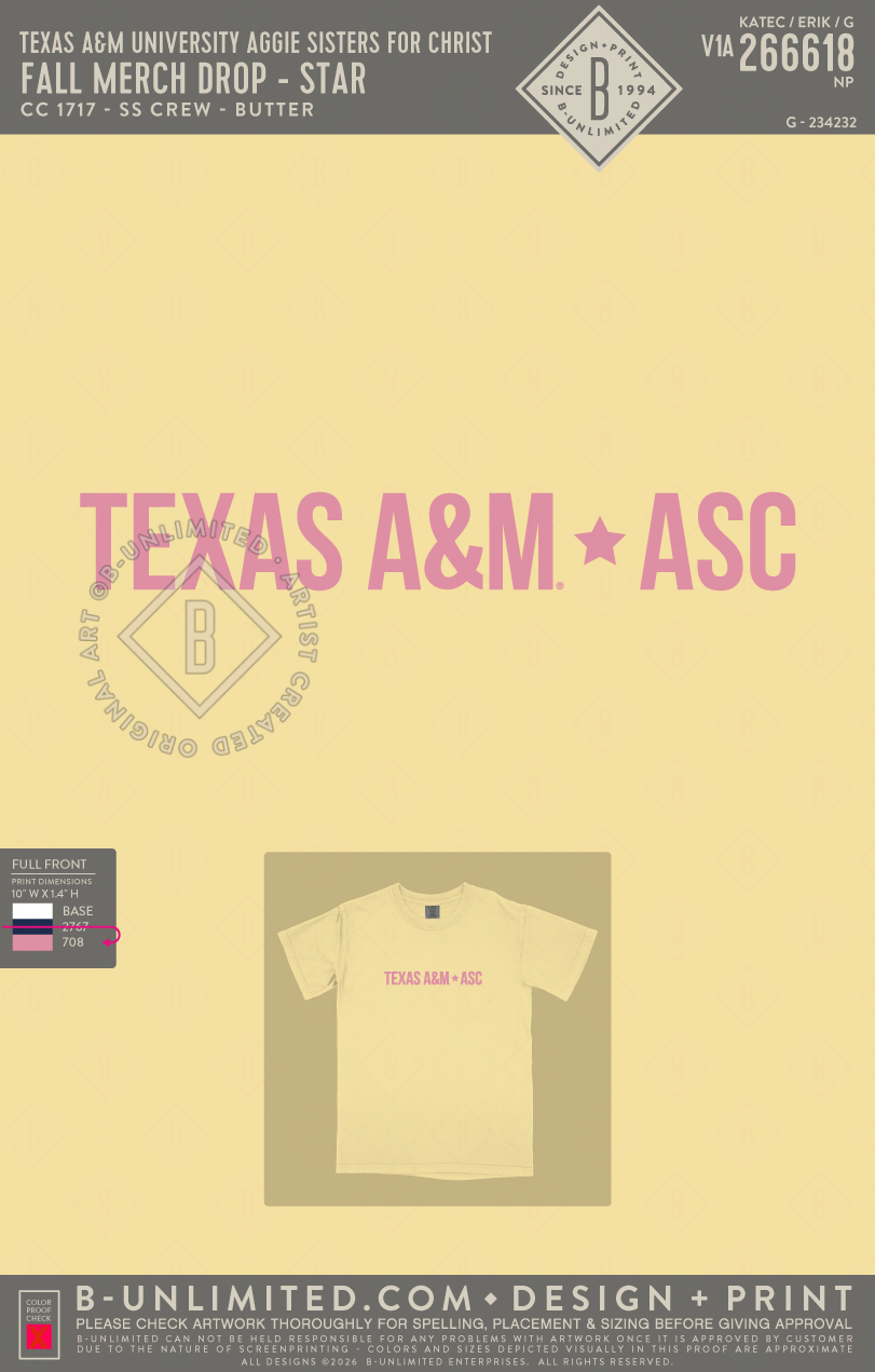 Texas A&M University Aggie Sisters For Christ - Fall Merch Drop - Star - CC - 1717 - SS Crew - Butter