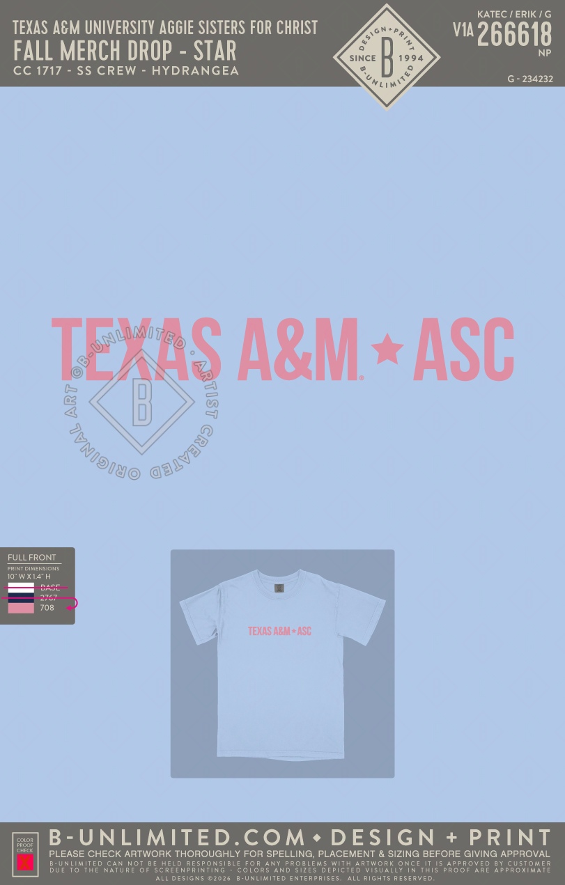Texas A&M University Aggie Sisters For Christ - Fall Merch Drop - Star - CC - 1717 - SS Crew - Hydrangea