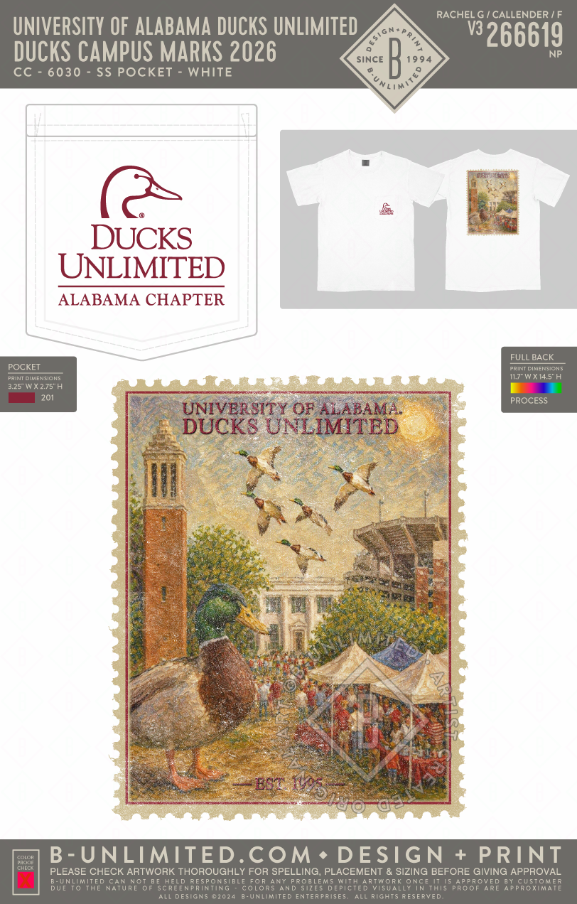 University of Alabama Ducks Unlimited - Ducks Campus Marks 2026 - CC - 6030 - SS Pocket - White