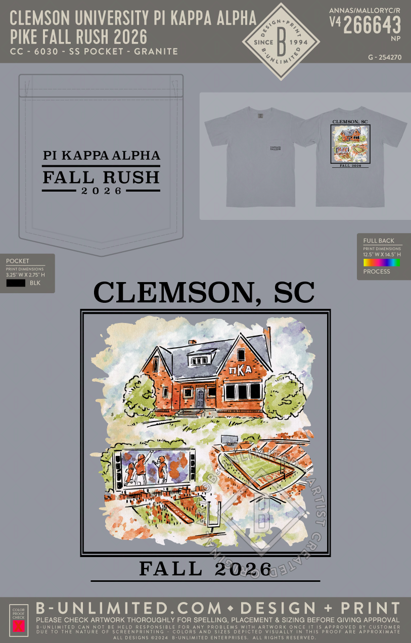 Clemson University Pi Kappa Alpha - Pike Fall Rush 2026 - CC - 6030 - SS Pocket - Granite