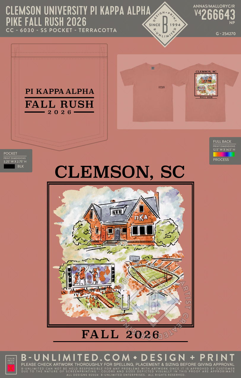 Clemson University Pi Kappa Alpha - Pike Fall Rush 2026 - CC - 6030 - SS Pocket - Terracotta