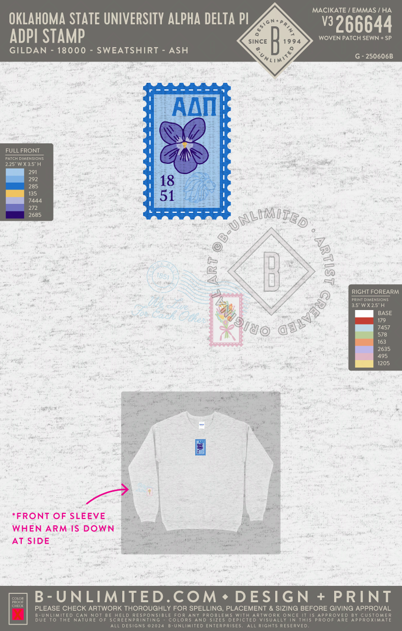 Oklahoma State University Alpha Delta Pi - ADPI Stamp - Gildan - 18000 - Crewneck Sweatshirt - Ash Grey