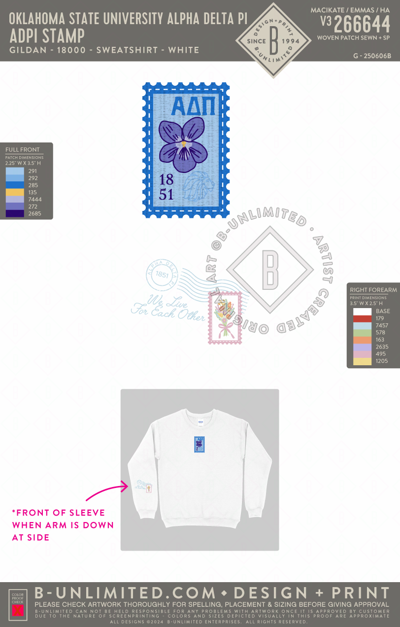 Oklahoma State University Alpha Delta Pi - ADPI Stamp - Gildan - 18000 - Crewneck Sweatshirt - White
