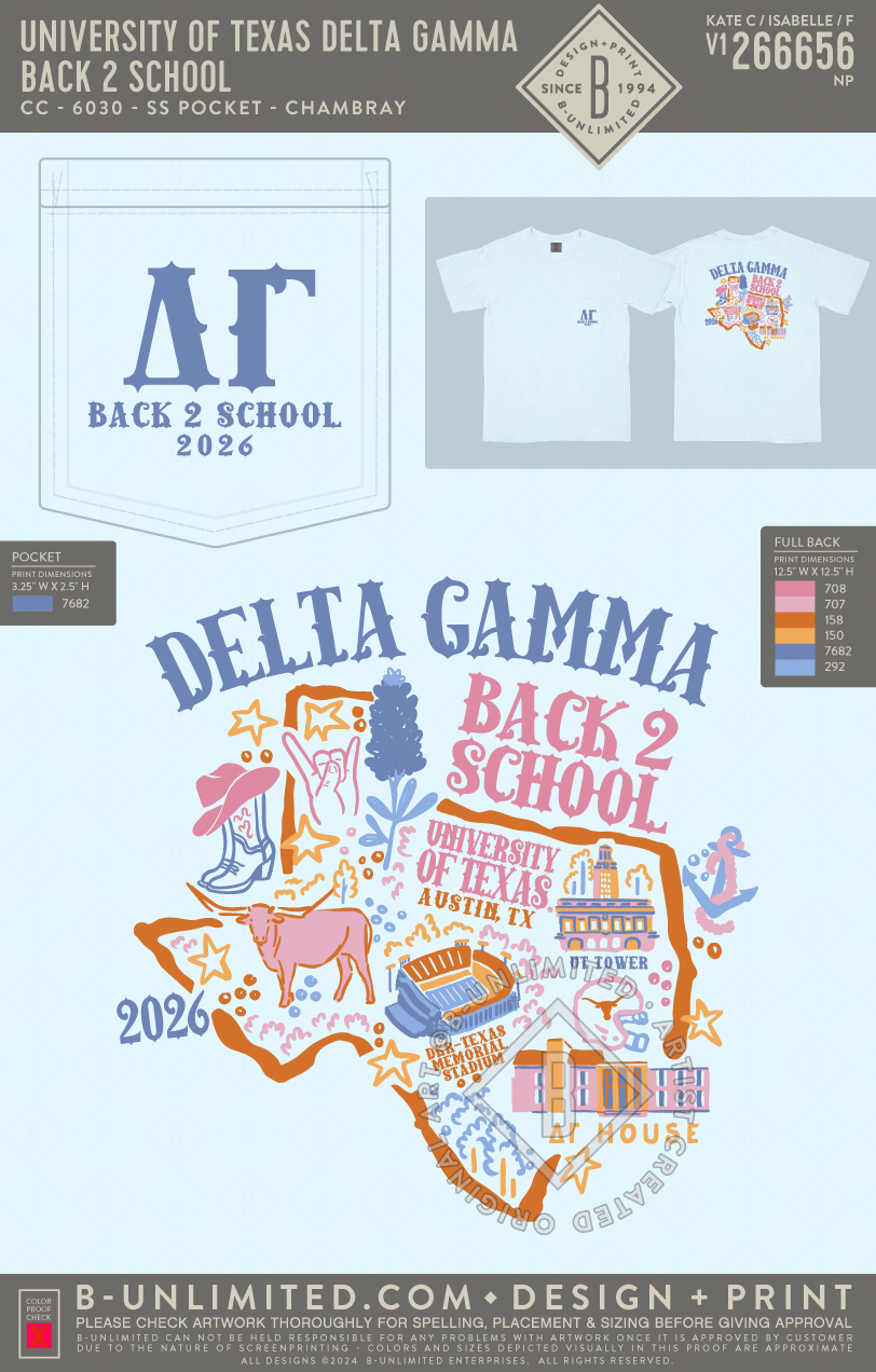 University of Texas Delta Gamma - Back 2 School - CC - 6030 - SS Pocket - Chambray