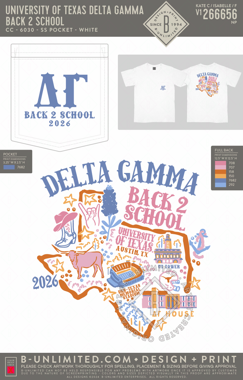 University of Texas Delta Gamma - Back 2 School - CC - 6030 - SS Pocket - White