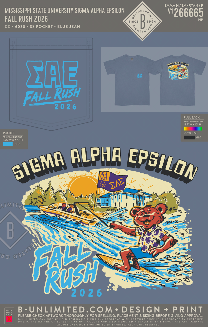 Mississippi State University Sigma Alpha Epsilon - Fall Rush 2026 - CC - 6030 - SS Pocket - Blue Jean