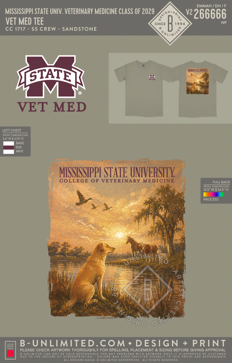 Mississippi State University Veterinary Medicine Class of 2029 - Vet Med Tee - CC - 1717 - SS Crew - Sandstone