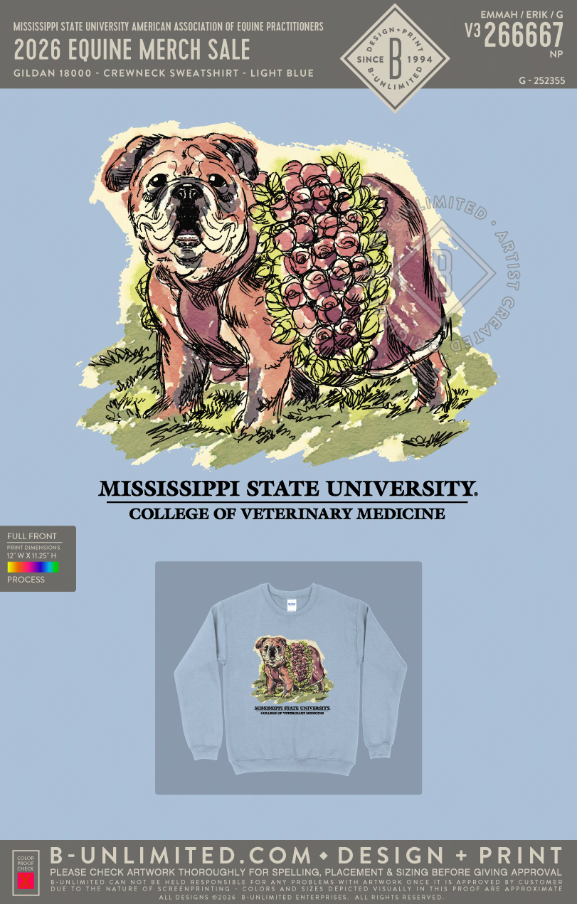 Mississippi State University American Association of Equine Practitioners - 2026 Equine Merch Sale - Gildan - 18000 - Crewneck Sweatshirt - Light Blue