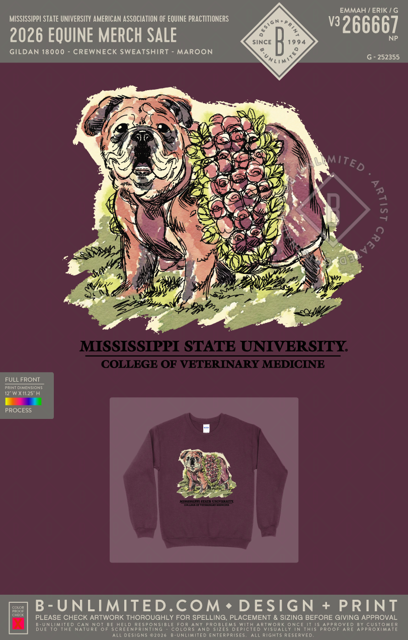 Mississippi State University American Association of Equine Practitioners - 2026 Equine Merch Sale - Gildan - 18000 - Crewneck Sweatshirt - Maroon