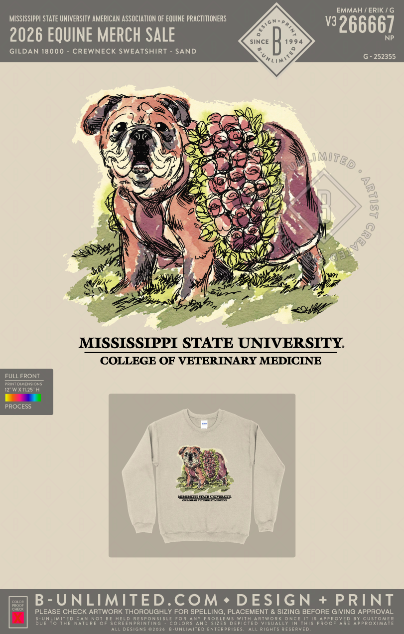 Mississippi State University American Association of Equine Practitioners - 2026 Equine Merch Sale - Gildan - 18000 - Crewneck Sweatshirt - Sand