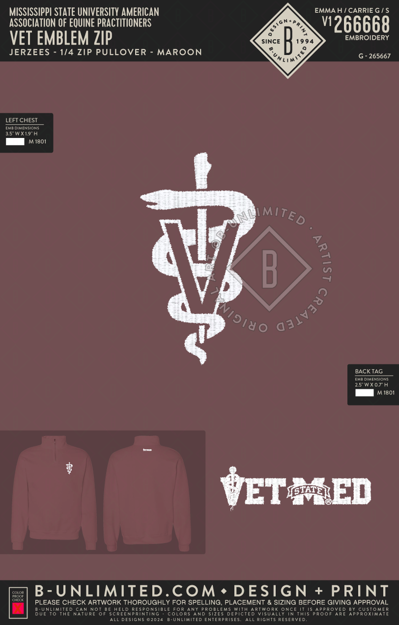 Mississippi State University American Association of Equine Practitioners - Vet Emblem Zip - Jerzees - 995MR - 1/4 Zip Pullover - Maroon